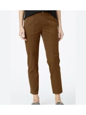 Garnet Hill Slim Utility Chino Tapered Pants Women's Sz 4 Brown 27" Inseam